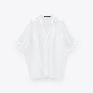 Zara oversized white linen blouse